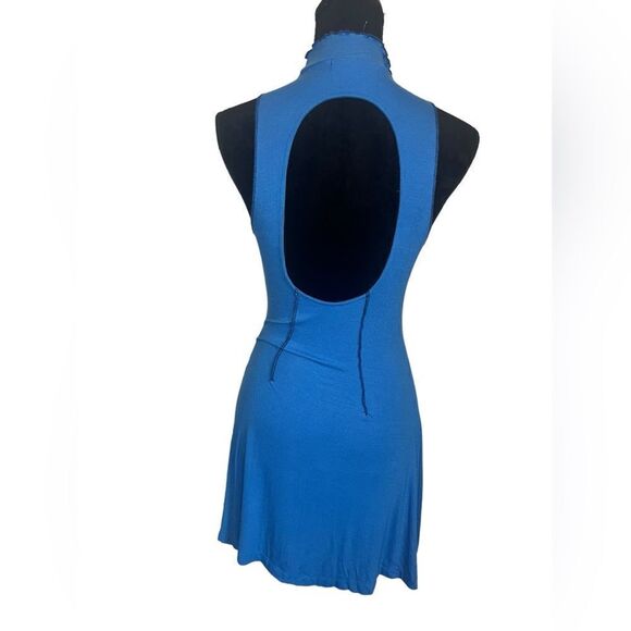 URBAN OUTFITTERS BLUE RIBBED HIGH NECK DRESS WOMENS SIZE MEDIUM SLEEVELESS - Picture 8 of 10